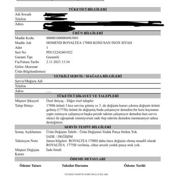 Sürekli Arızalanan Çay Makinesi Ve İade Sorunu