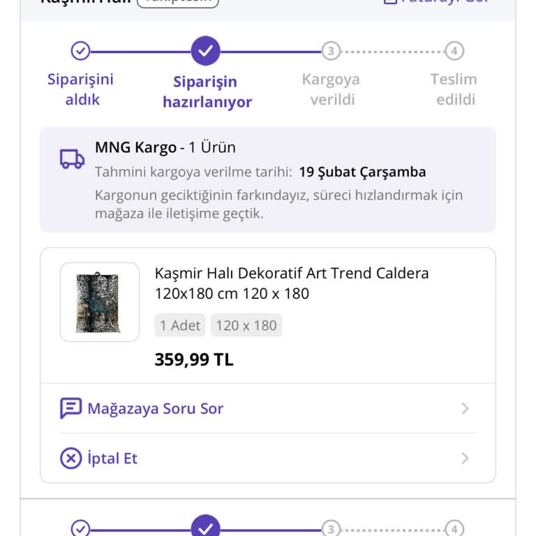 Kaşmir Halı'dan Siparişlerim 3 Haftadır Hazırlanıyor