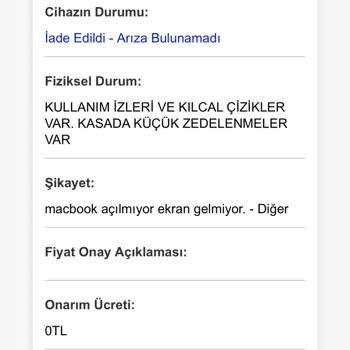 Garanti Süresi Dolmadan Onarım Yapılmayan Macbook Air