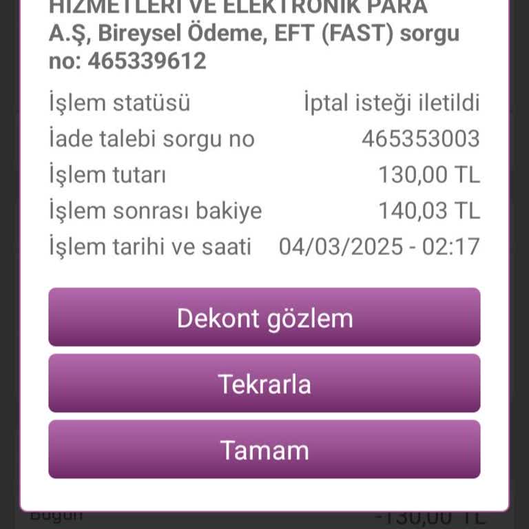 Yanlış Transferin İadesi İçin Çözüm Bekliyorum