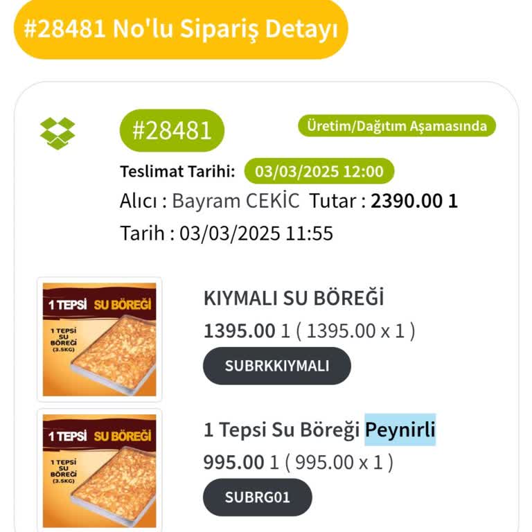 Sofra Börek Baklava Yanlış Ürün Teslimatı Ve İade Beklentisi