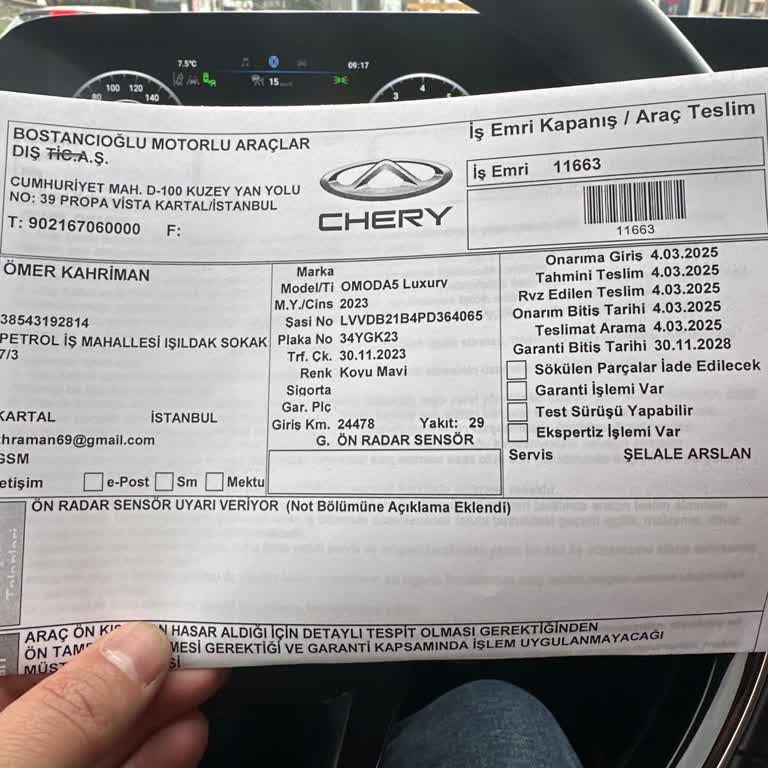 Chery Servisinde Radar Sensörü Sorunu Ve Ücret Talebi