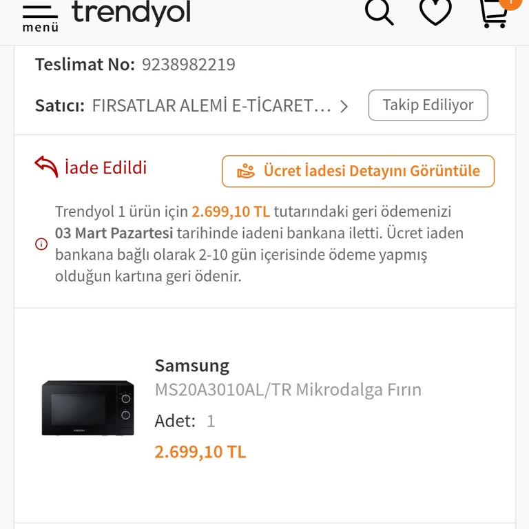 Trendyol'dan Sipariş Edilen Ürün Teslim Edilmeden İade Edildi