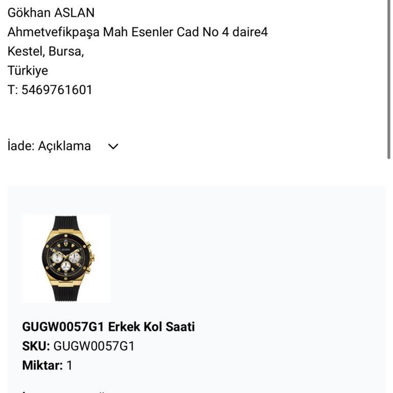 Guess Marka Saatte Leke Ve İade Sorunu