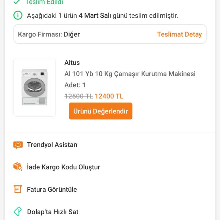 Teslim Edilmeyen Çamaşır Kurutma Makinesi
