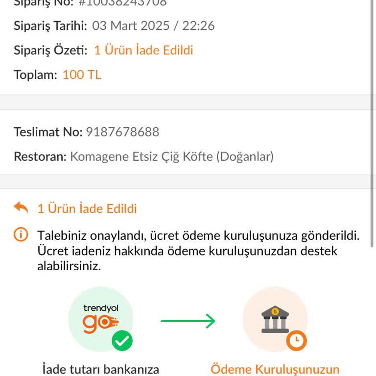 Trendyol Yemek Teslim Edilmeyen Yemek Ve Yetersiz Çözüm!