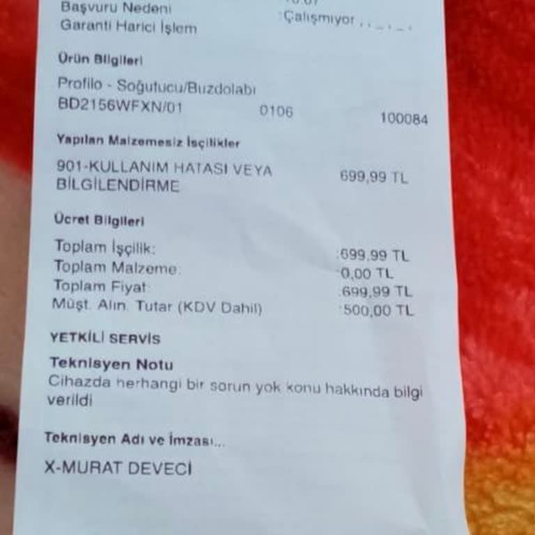 Profilo Buzdolabı Servisinden Haksız Ücret Talebi