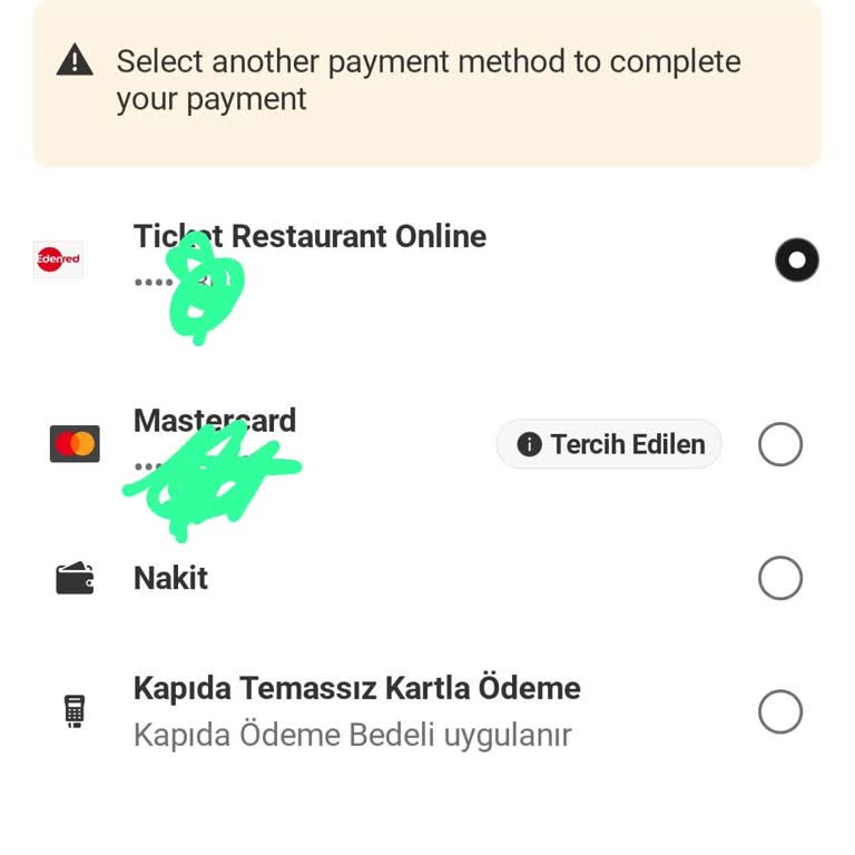 Yemek Sepeti'nde Ticket Online Ödeme Sorunu