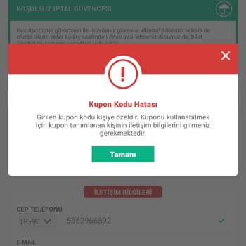Bilet Kupon Kodu Hatası