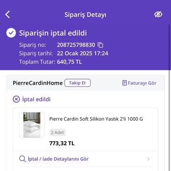 Pierre Cardin Home Yastık Siparişim İptal Edildi