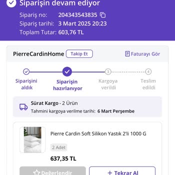 Pierre Cardin Home Yastık Siparişim İptal Edildi