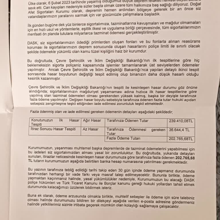 Yanlış Hasar Tespiti Ve Geri Ödeme Talebi Mağduriyeti