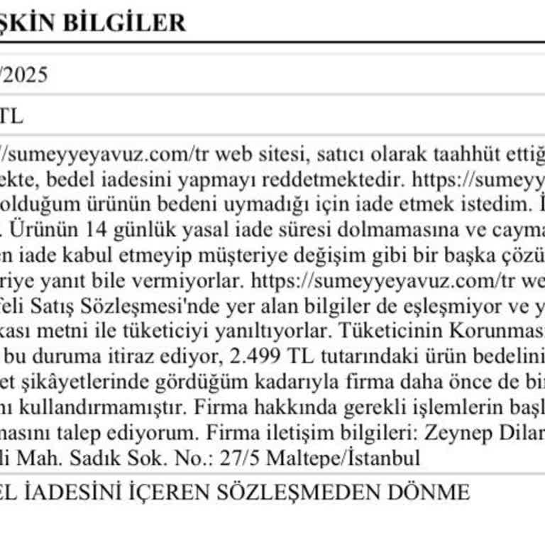 Sümeyye Yavuz İade Hakkının İhlali Ve Müşteri Hizmetleri Sorunu!