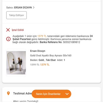 Trendyol'da İptal Edilen Siparişin Geri Ödemesi Sorunu