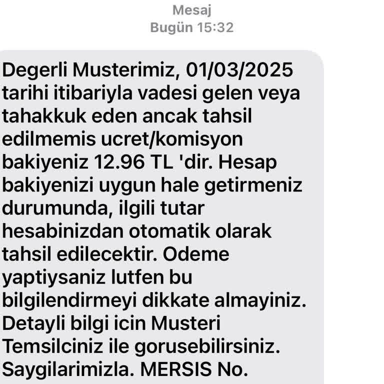 Kullanılmayan Hesap İçin Sürekli Komisyon Borcu Bildirimleri