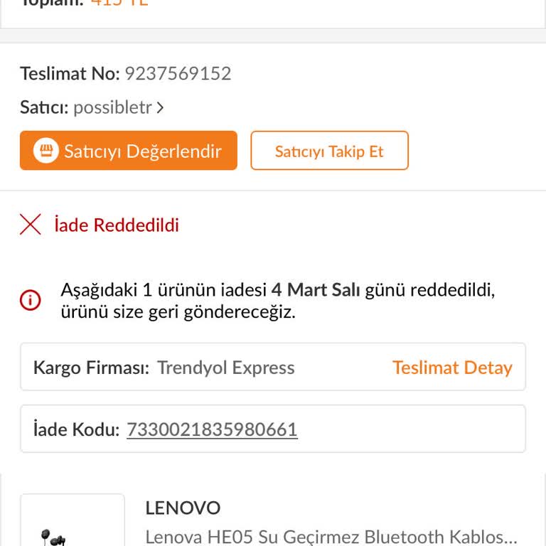 Lenovo Bluetooth Kulaklık İade Sorunu