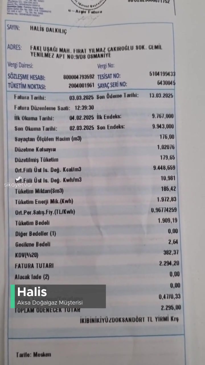 Aksa Doğalgaz Çukurova Fatura İtirazı videonun kapak resmi