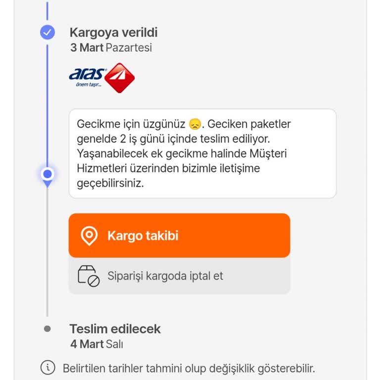 Aras Kargo Teksan Şubesi'nin Sürekli Teslimat Gecikmesi