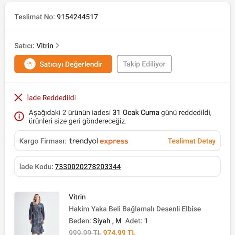 Vitrin Giyim İade Talebi