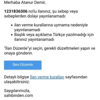 Yayından Kaldırılan İlan Ve İade Edilmeyen Ücret
