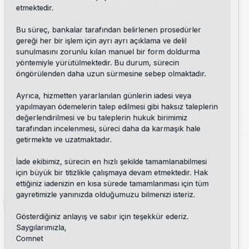 Comnet'in İade Sözünü Tutmaması Ve Ulaşılamaz Durumda Olması