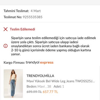 Trendyolmilla Siparişim Bilgilendirme Yapılmadan İptal Edildi