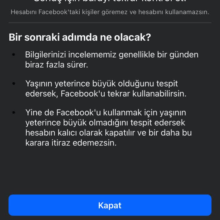 Yanlış Yaş Sınırlaması Nedeniyle Kapatılan Hesap