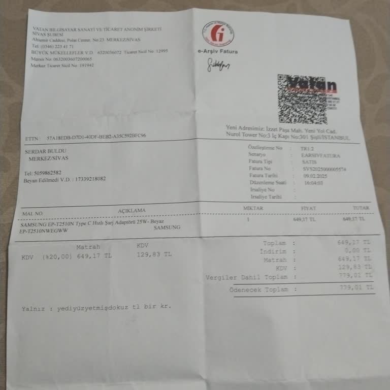 Vatan Bilgisayar'dan Alınan Arızalı Adaptör Sorunu