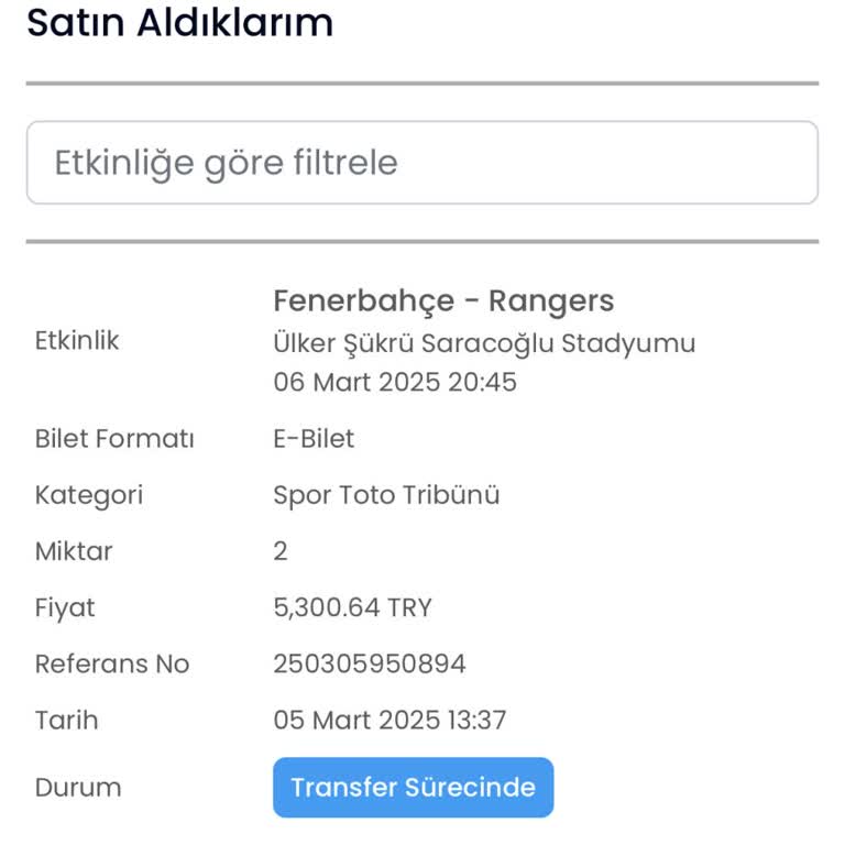 Fenerbahçe Rangers Maçı İçin Bilet Transferi Sorunu