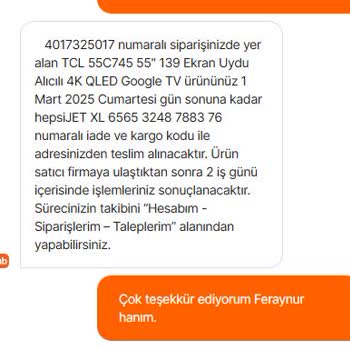 Garanti Kapsamında Değişim Talebine Yanıtsız Kalındı
