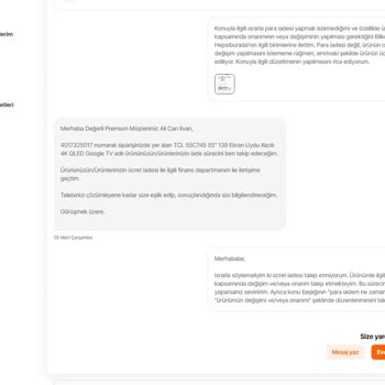 Garanti Kapsamında Değişim Talebine Yanıtsız Kalındı