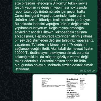 Garanti Kapsamında Değişim Talebine Yanıtsız Kalındı