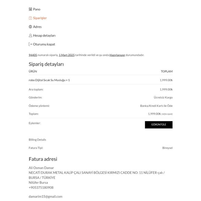 Robo Dijital Sıcak Su Musluğu Siparişim Kargoya Çıkmıyor!