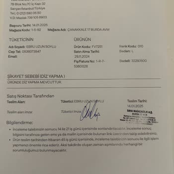 Kısa Sürede Diz Yapan Eşofman Ve Yetersiz Müşteri Hizmeti