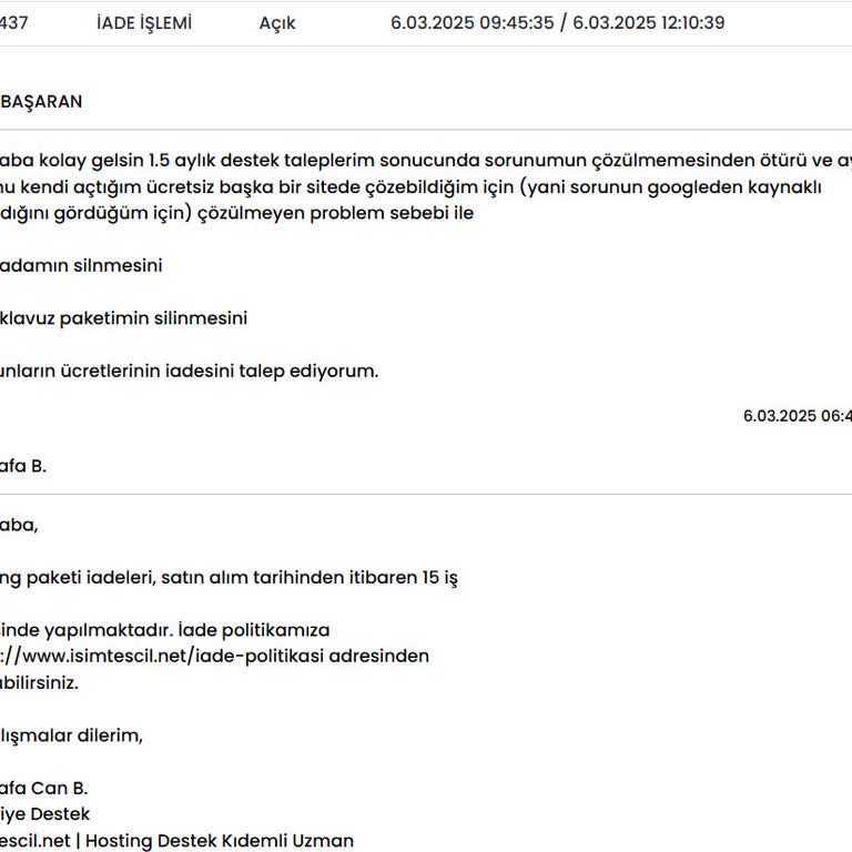 İsimtescil.net İle İletişim Sorunu Ve İade Talebi