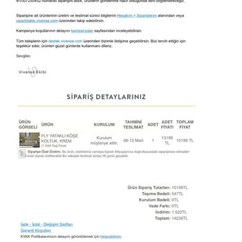 Vivense'den İptal Edilen Sipariş Ve Geciken İade
