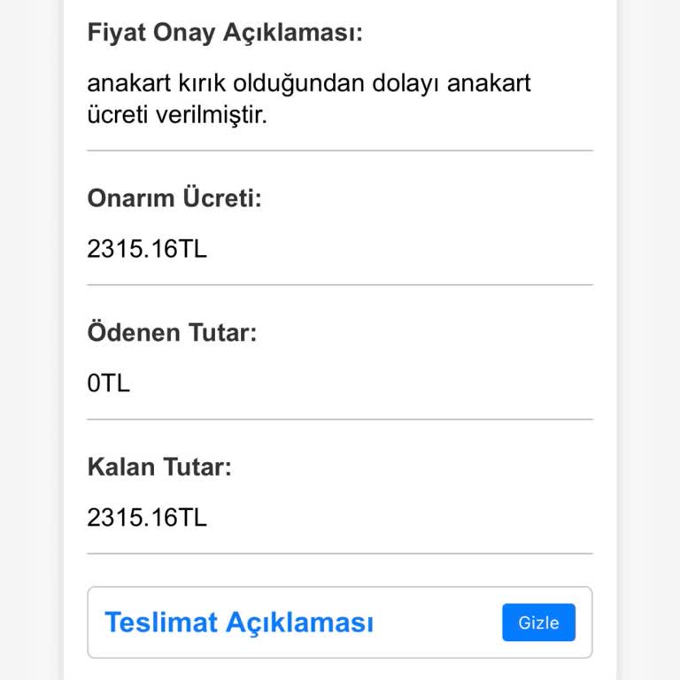 Garanti Kapsamı Dışında Kalan Yüksek Ücret