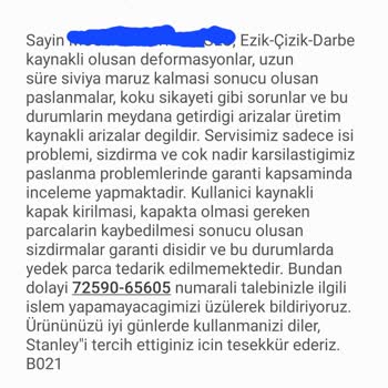 Stanley Termos Kapağı Erimesi Ve Garanti Sorunu