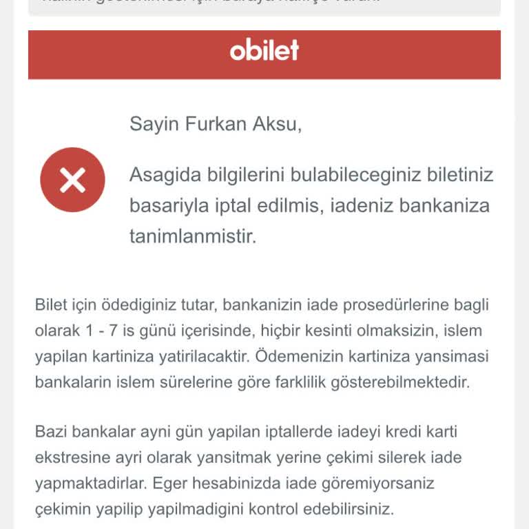 İptal Edilen Biletin Ücreti 2 Gündür Hesabımda Yok