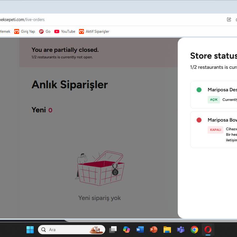 Yemeksepeti Partner Entegrasyon Sorunu