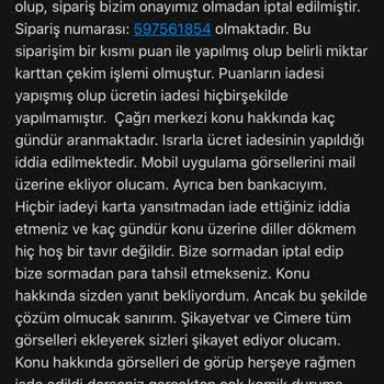 Migros Sanal Market'te İptal Edilen Sipariş Ve Geri Ödenmeyen Ücret Sorunu