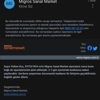 Migros Sanal Market'te İptal Edilen Sipariş Ve Geri Ödenmeyen Ücret Sorunu