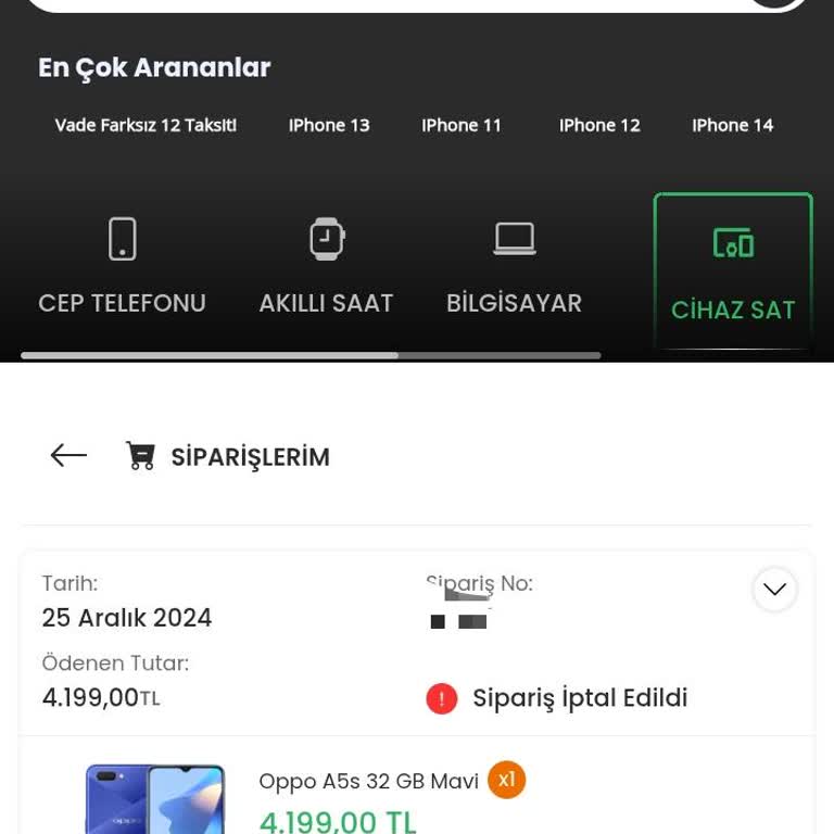 EasyCep İptal Edilen Siparişin Kredi İadesi Sorunu
