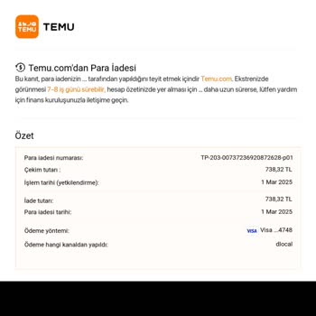 Temu'dan İptal Edilen Ürünün Ücreti Hâlâ İade Edilmedi: Müşteri Hizmetleri Yetersizliği