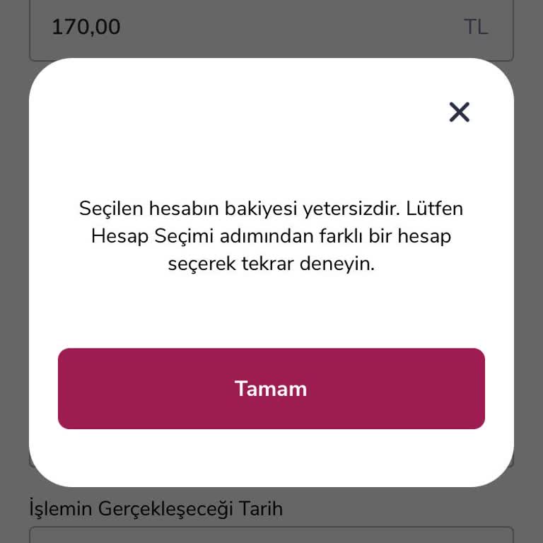 Bakiye Yetersiz Uyarısı İle Karşılaştım