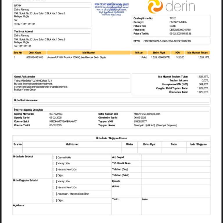 Arzum Blender Aksesuar Sorunu