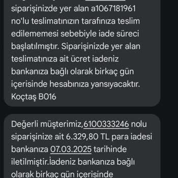 Koçtaş'tan İade Edilmeyen Ücret Ve Kötü Müşteri Hizmetleri