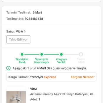 Trendyol Ve Vitra Satıcısından Kargoda Gecikme Ve İletişimsizlik Sorunu