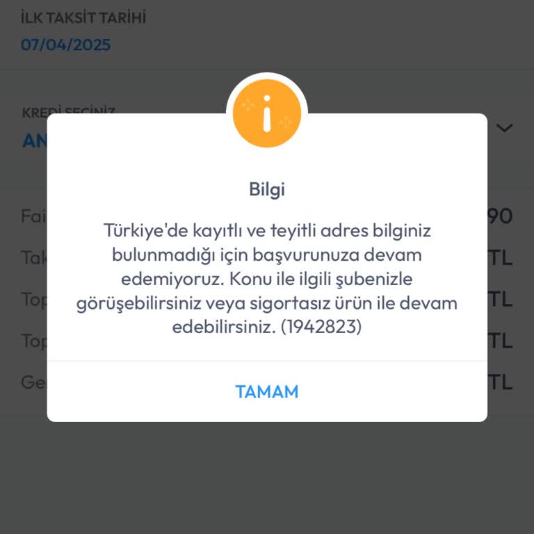 Adres Bilgisi Hatası Nedeniyle Kredi Başvurusu Yapılamıyor
