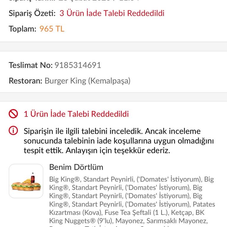 Soğuk Burgerler Ve Yetersiz Müşteri Hizmeti